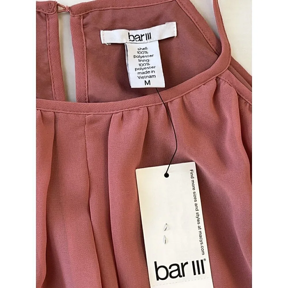 Bar III Cold Shoulder Chiffon Dress Bronzed Rose Size M NWT - Picture 5 of 11